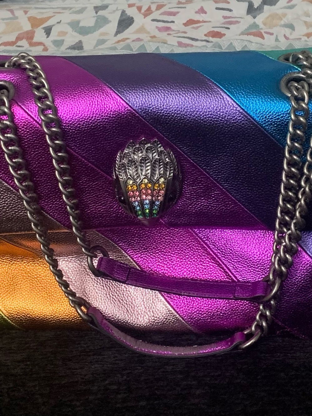 KURT GEIGER LONDON XXL LEATHER KENSINGTON Metallic Rainbow Stripe Shoulder Bag